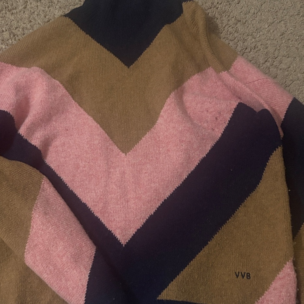 Victoria Beckham Chevron Turtleneck Sweater - Pink, Brown, and Black